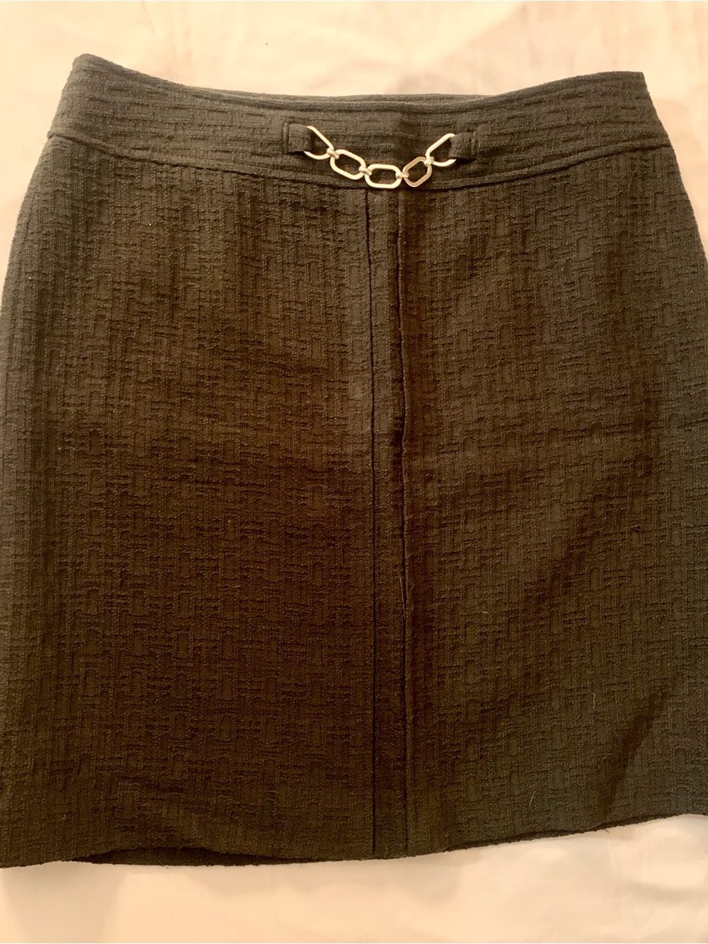 Ann Taylor Black Textured Mini Skirt with Gold Chain Detail